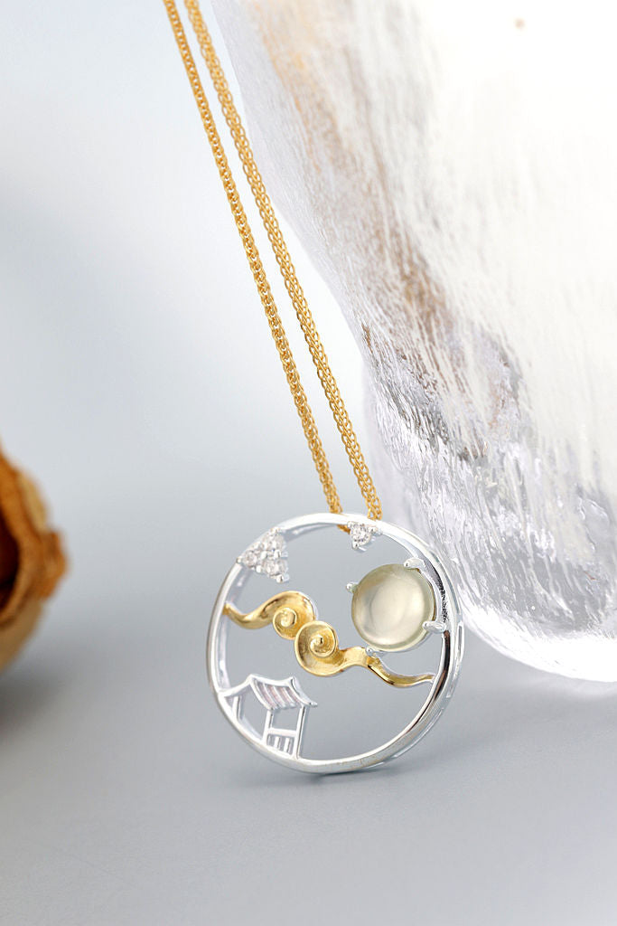 Authentic 925 Sterling Silver Pendant Inlaid Natural Prehnite Gemstone Chinese Classical Style Simple Yet Elegant Pendants