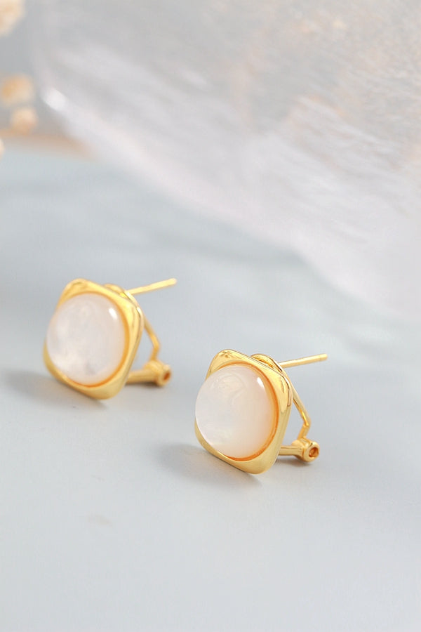 Minimalist Square 925 Sterling Silver Earring Inlaid Natural Pearl Shellfish Fashion 18K Gold Plated Earrings Trendy Jewelry
