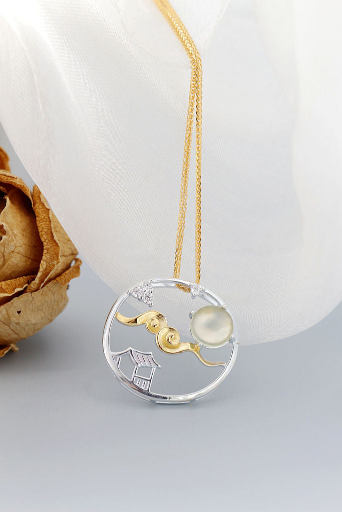 Authentic 925 Sterling Silver Pendant Inlaid Natural Prehnite Gemstone Chinese Classical Style Simple Yet Elegant Pendants
