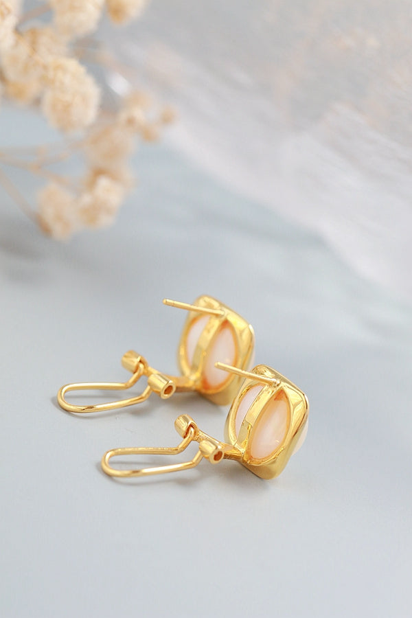 Minimalist Square 925 Sterling Silver Earring Inlaid Natural Pearl Shellfish Fashion 18K Gold Plated Earrings Trendy Jewelry