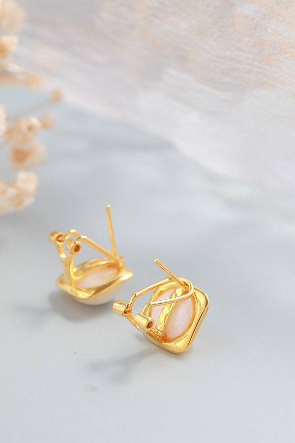 Minimalist Square 925 Sterling Silver Earring Inlaid Natural Pearl Shellfish Fashion 18K Gold Plated Earrings Trendy Jewelry