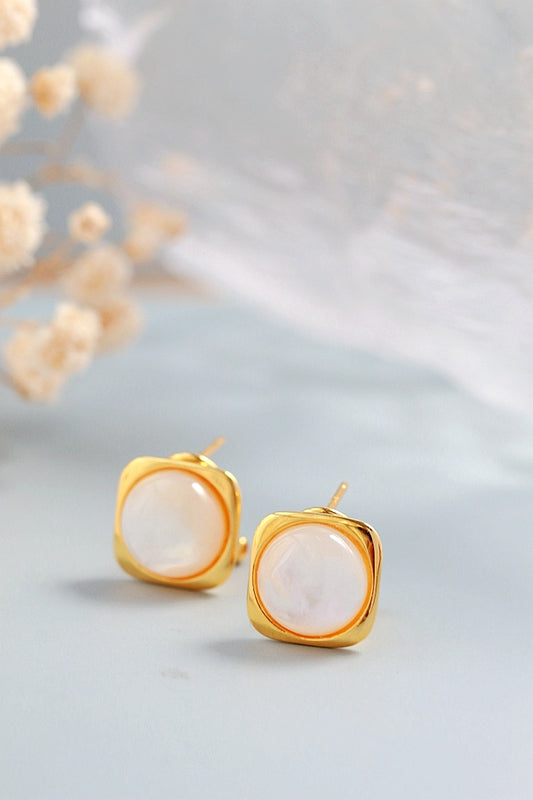 Minimalist Square 925 Sterling Silver Earring Inlaid Natural Pearl Shellfish Fashion 18K Gold Plated Earrings Trendy Jewelry