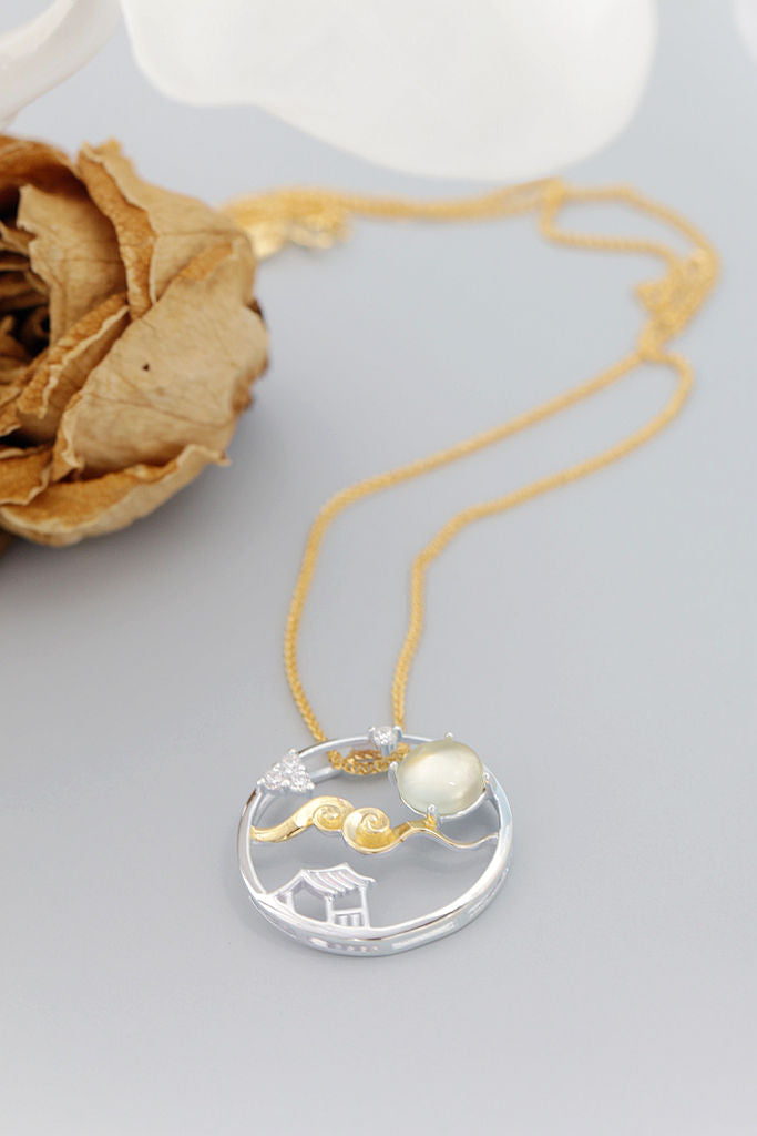 Authentic 925 Sterling Silver Pendant Inlaid Natural Prehnite Gemstone Chinese Classical Style Simple Yet Elegant Pendants