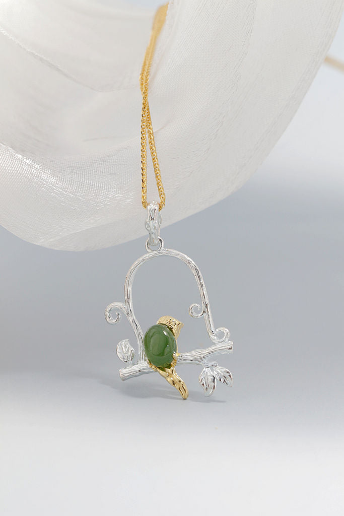 Authentic 925 Sterling Silver Retro Style Pendant Inlaid Natural Jasper Little Birds Silver Pendant Lady Fine Jewelr Gift