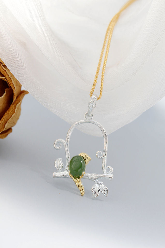 Authentic 925 Sterling Silver Retro Style Pendant Inlaid Natural Jasper Little Birds Silver Pendant Lady Fine Jewelr Gift
