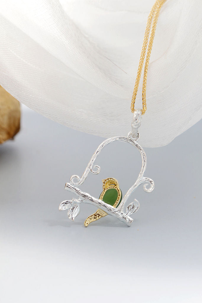 Authentic 925 Sterling Silver Retro Style Pendant Inlaid Natural Jasper Little Birds Silver Pendant Lady Fine Jewelr Gift