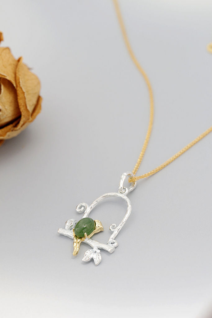 Authentic 925 Sterling Silver Retro Style Pendant Inlaid Natural Jasper Little Birds Silver Pendant Lady Fine Jewelr Gift