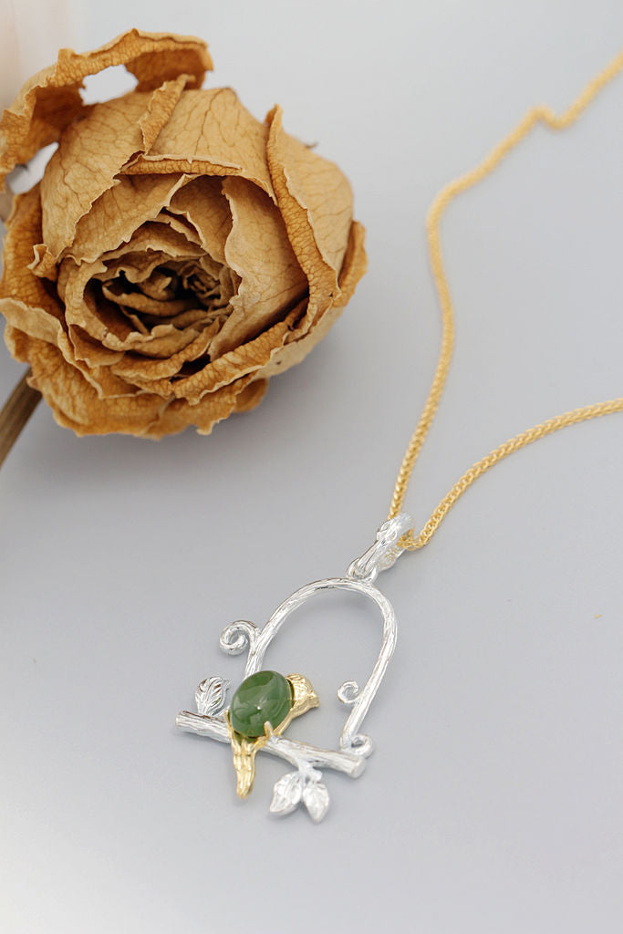 Authentic 925 Sterling Silver Retro Style Pendant Inlaid Natural Jasper Little Birds Silver Pendant Lady Fine Jewelr Gift