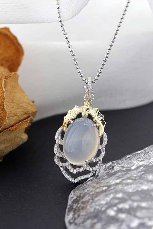 Traditional Elements With Modern Aesthetics 925 Sterling Silver Pendant Inlaid Natural White Chalcedony Hanging Bat Pendant