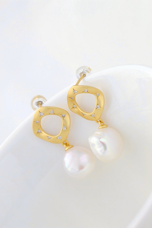 Geometry Creative Trendy 18K Gold Plated Earring Inlaid Natural Baroque Pearl Women 925 Sterling Silver Earrings Jewelry Gift