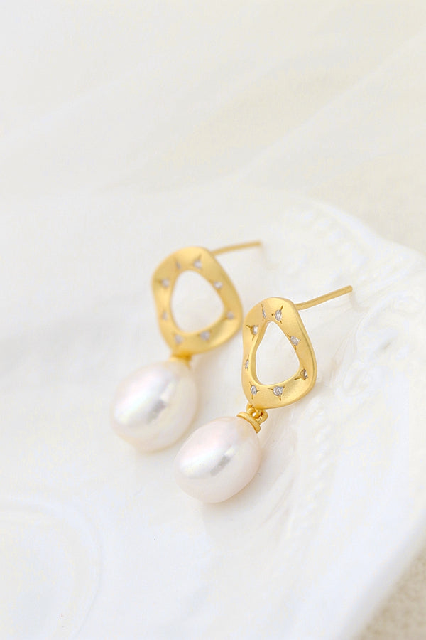 Geometry Creative Trendy 18K Gold Plated Earring Inlaid Natural Baroque Pearl Women 925 Sterling Silver Earrings Jewelry Gift