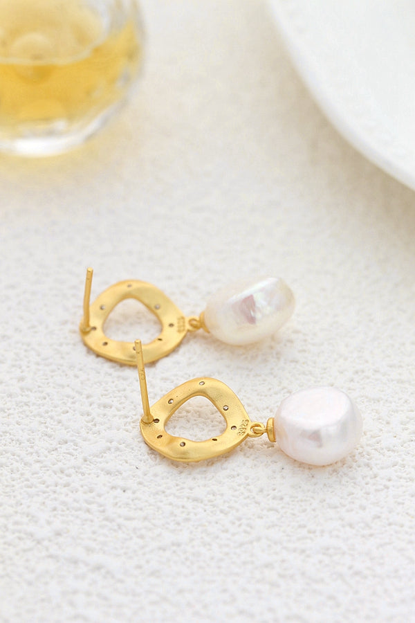 Geometry Creative Trendy 18K Gold Plated Earring Inlaid Natural Baroque Pearl Women 925 Sterling Silver Earrings Jewelry Gift