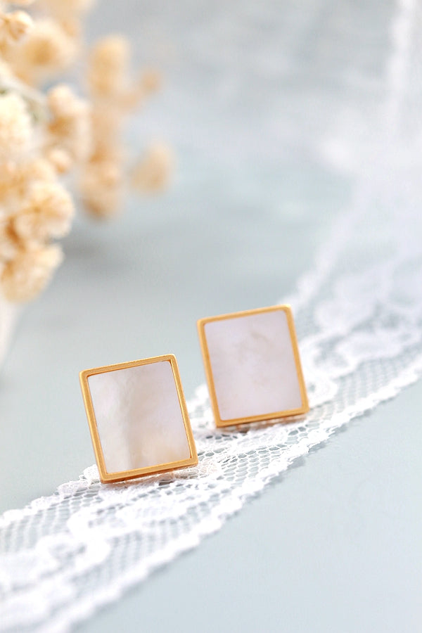 Authentic 925 Sterling Silver Earring Inlaid Natural Abalone Shell Square Earring 18K Gold Plated Trendy Jewelry Silver Earring