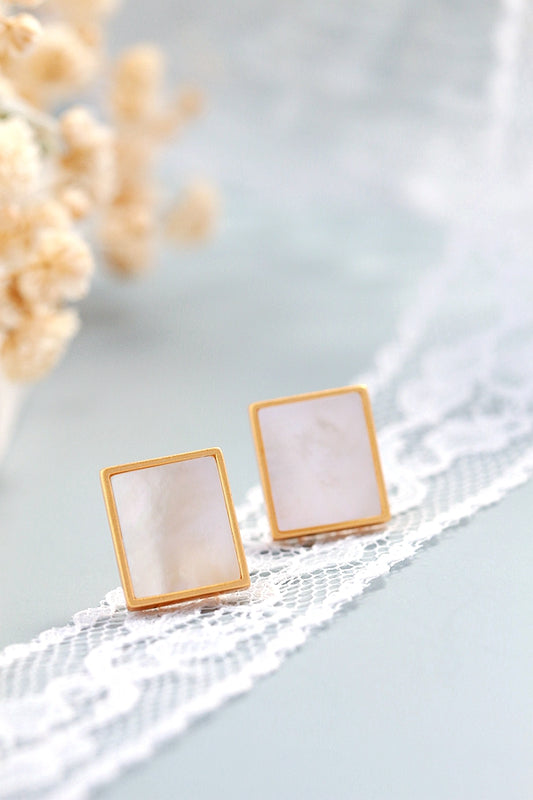 Authentic 925 Sterling Silver Earring Inlaid Natural Abalone Shell Square Earring 18K Gold Plated Trendy Jewelry Silver Earring