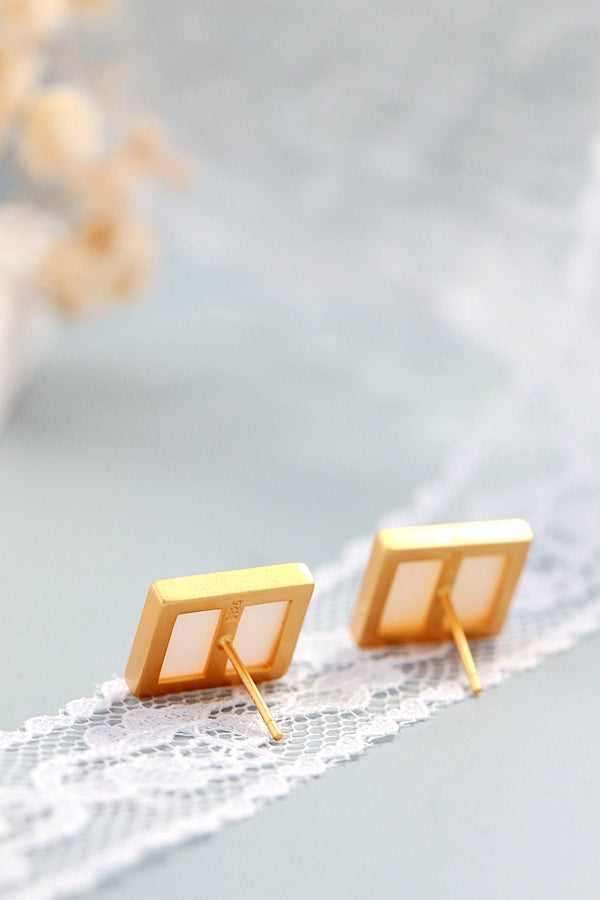 Authentic 925 Sterling Silver Earring Inlaid Natural Abalone Shell Square Earring 18K Gold Plated Trendy Jewelry Silver Earring