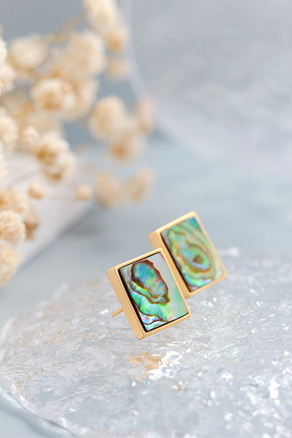 Authentic 925 Sterling Silver Earring Inlaid Natural Abalone Shell Square Earring 18K Gold Plated Trendy Jewelry Silver Earring