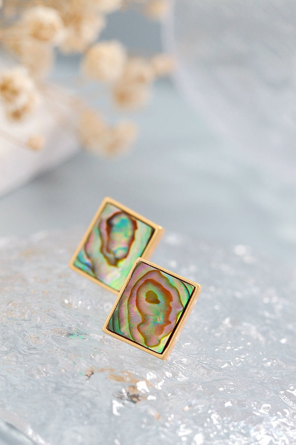 Authentic 925 Sterling Silver Earring Inlaid Natural Abalone Shell Square Earring 18K Gold Plated Trendy Jewelry Silver Earring