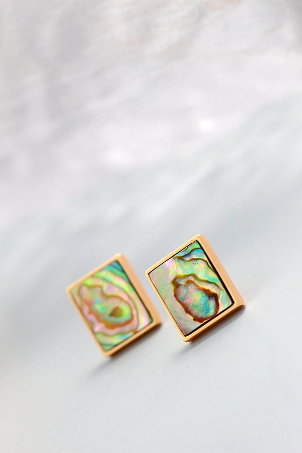 Authentic 925 Sterling Silver Earring Inlaid Natural Abalone Shell Square Earring 18K Gold Plated Trendy Jewelry Silver Earring