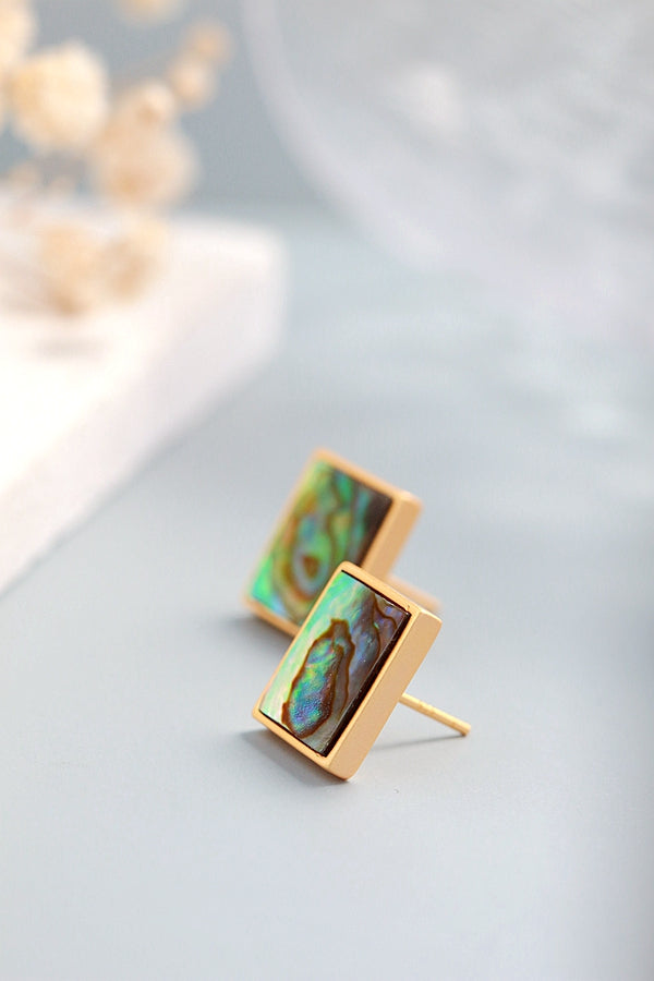 Authentic 925 Sterling Silver Earring Inlaid Natural Abalone Shell Square Earring 18K Gold Plated Trendy Jewelry Silver Earring