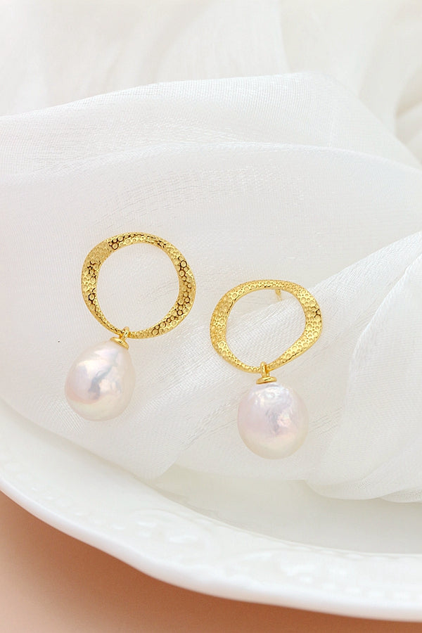 Authentic 925 Sterling Silver Earring Inlaid Natural Baroque Pearl 18K Gold Plated Earring Fashion Women Fine Jewelry Gift