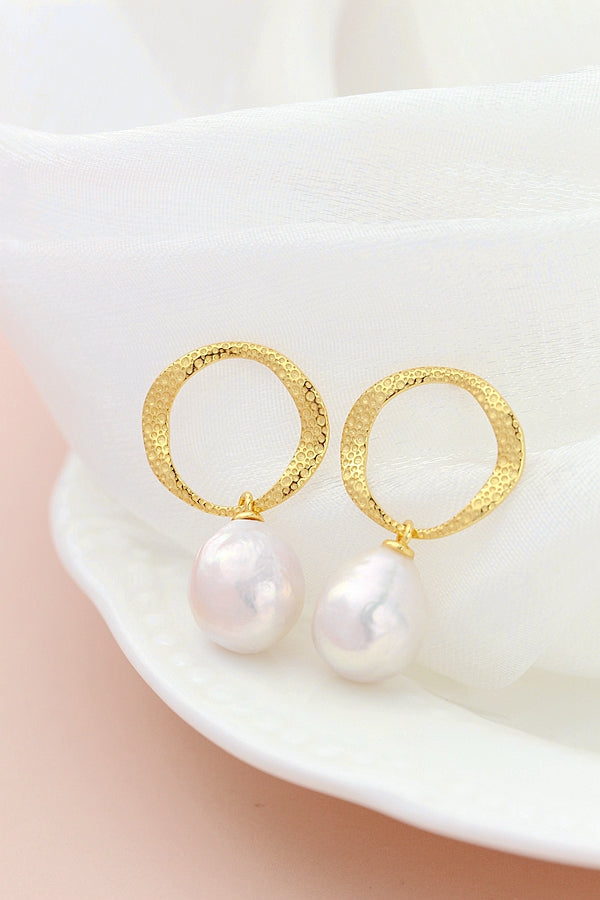 Authentic 925 Sterling Silver Earring Inlaid Natural Baroque Pearl 18K Gold Plated Earring Fashion Women Fine Jewelry Gift