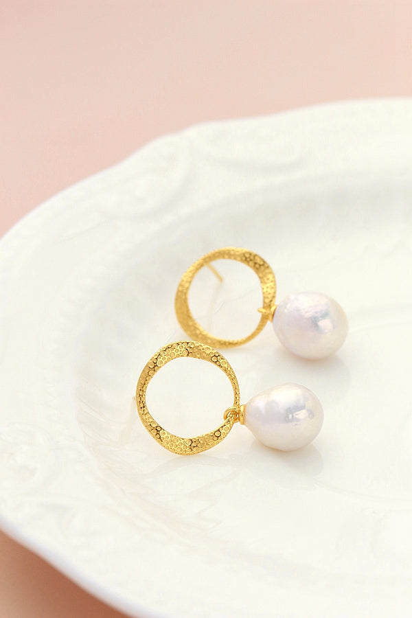 Authentic 925 Sterling Silver Earring Inlaid Natural Baroque Pearl 18K Gold Plated Earring Fashion Women Fine Jewelry Gift