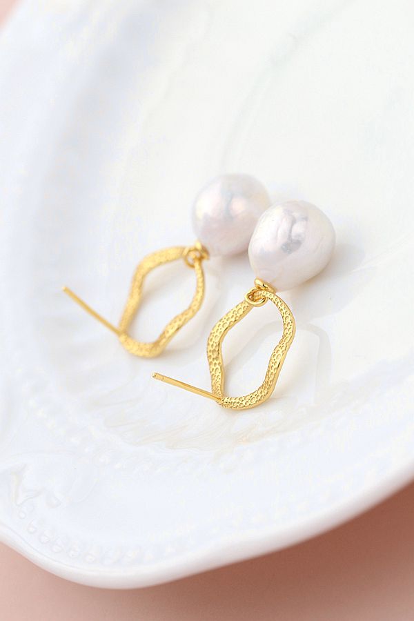 Authentic 925 Sterling Silver Earring Inlaid Natural Baroque Pearl 18K Gold Plated Earring Fashion Women Fine Jewelry Gift