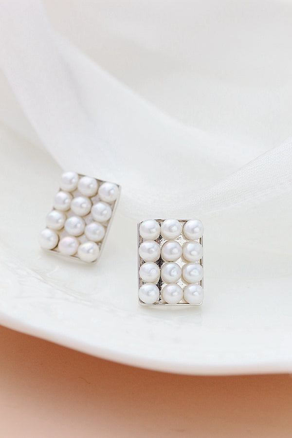 Authentic 925 Sterling Silver Earstuds Inlaid Natural Freshwater Pearl Creative Geometry Earring Lady Fashion Style Jewelry Gift