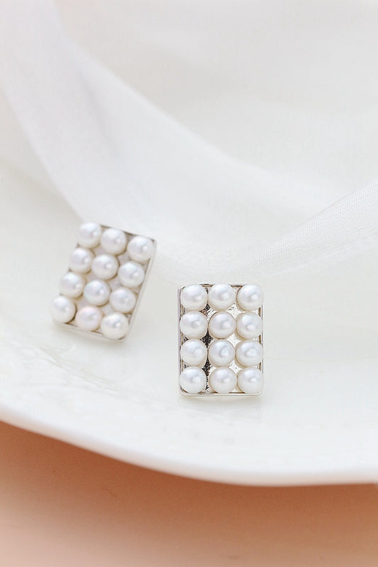 Authentic 925 Sterling Silver Earstuds Inlaid Natural Freshwater Pearl Creative Geometry Earring Lady Fashion Style Jewelry Gift