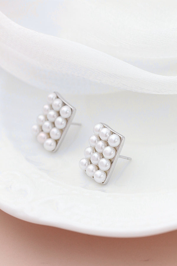 Authentic 925 Sterling Silver Earstuds Inlaid Natural Freshwater Pearl Creative Geometry Earring Lady Fashion Style Jewelry Gift
