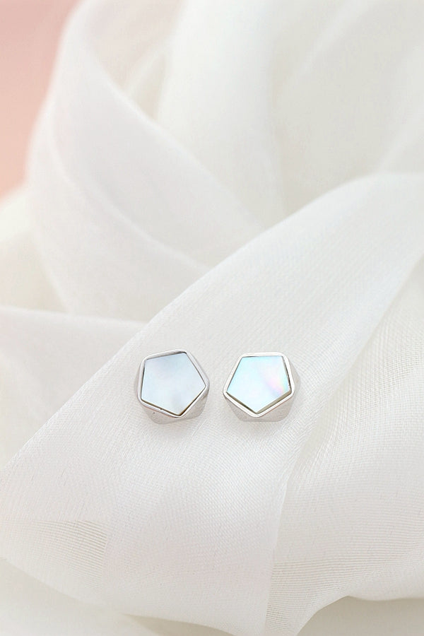 Authentic 925 Sterling Silver Earring Handmade Inlaid Natural White Shell polygon Earstuds Trendy Lady Fine Jewelry Gift