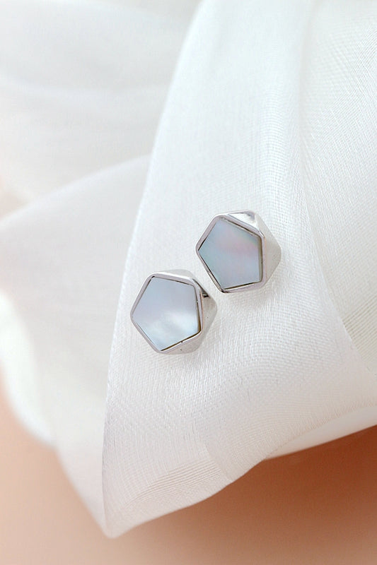 Authentic 925 Sterling Silver Earring Handmade Inlaid Natural White Shell polygon Earstuds Trendy Lady Fine Jewelry Gift