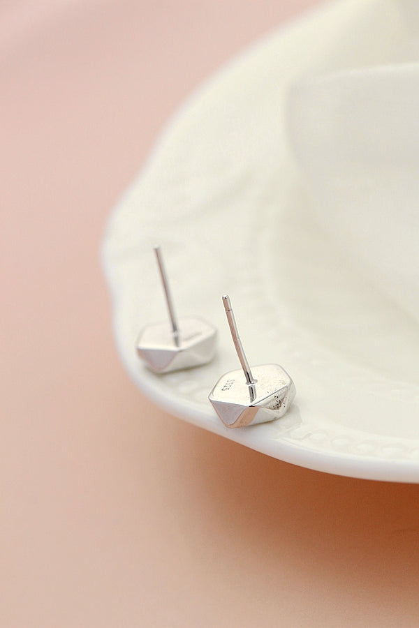 Authentic 925 Sterling Silver Earring Handmade Inlaid Natural White Shell polygon Earstuds Trendy Lady Fine Jewelry Gift