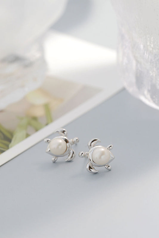Adorable Little Turtle Design 925 Sterling Silver Earrings Inlaid Natural Freshwater Pearl Earring Trendy Style Jewelry Gift