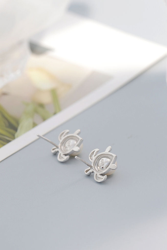 Adorable Little Turtle Design 925 Sterling Silver Earrings Inlaid Natural Freshwater Pearl Earring Trendy Style Jewelry Gift