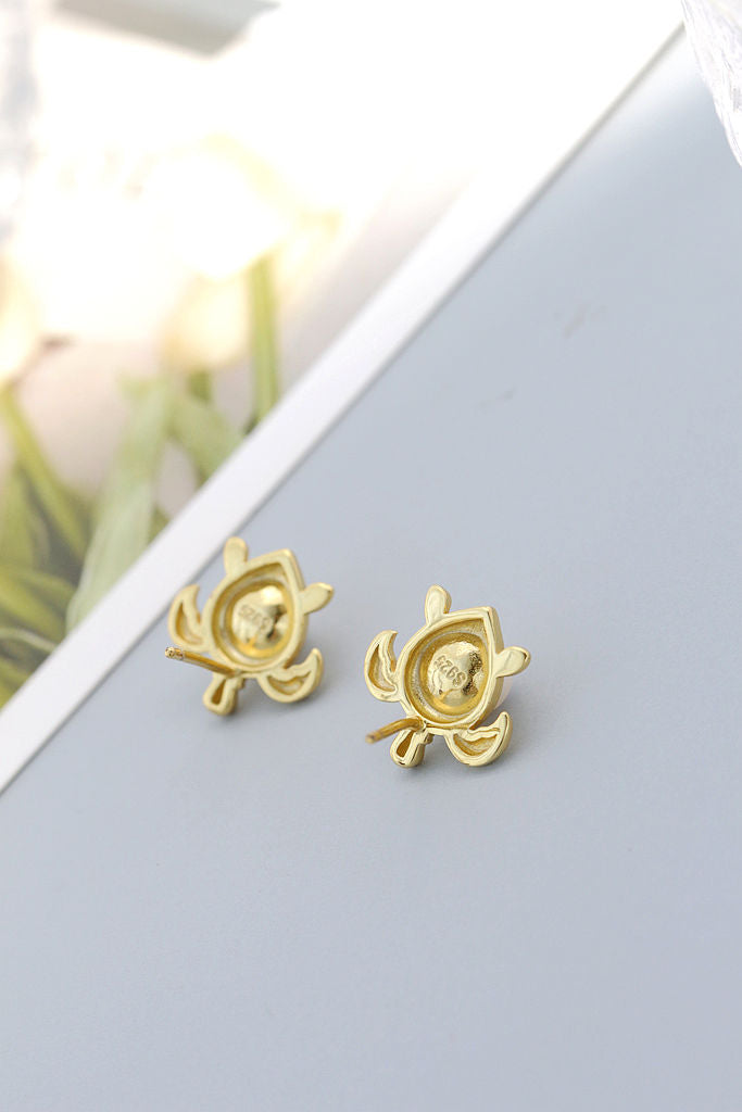 Adorable Little Turtle Design 925 Sterling Silver Earrings Inlaid Natural Freshwater Pearl Earring Trendy Style Jewelry Gift