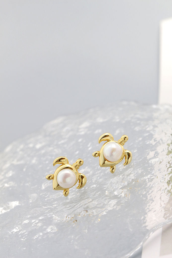 Adorable Little Turtle Design 925 Sterling Silver Earrings Inlaid Natural Freshwater Pearl Earring Trendy Style Jewelry Gift