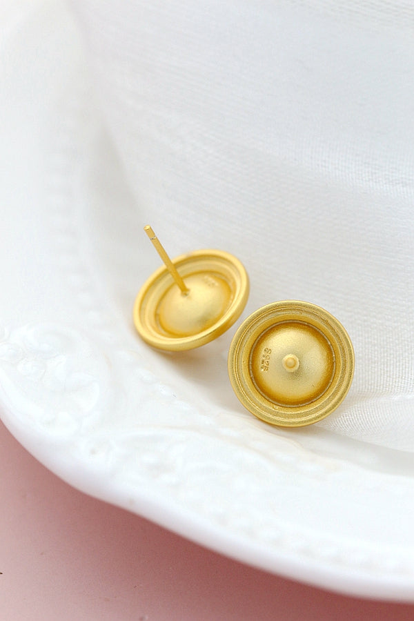 Authentic 925 Sterling Silver Earstuds Inlaid Natural Freshwater Pearl Fashion Round Earring Lady 18K Gold Plated Style Jewelry
