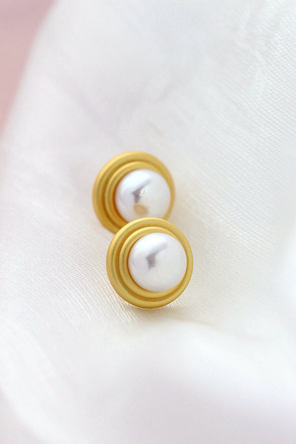 Authentic 925 Sterling Silver Earstuds Inlaid Natural Freshwater Pearl Fashion Round Earring Lady 18K Gold Plated Style Jewelry