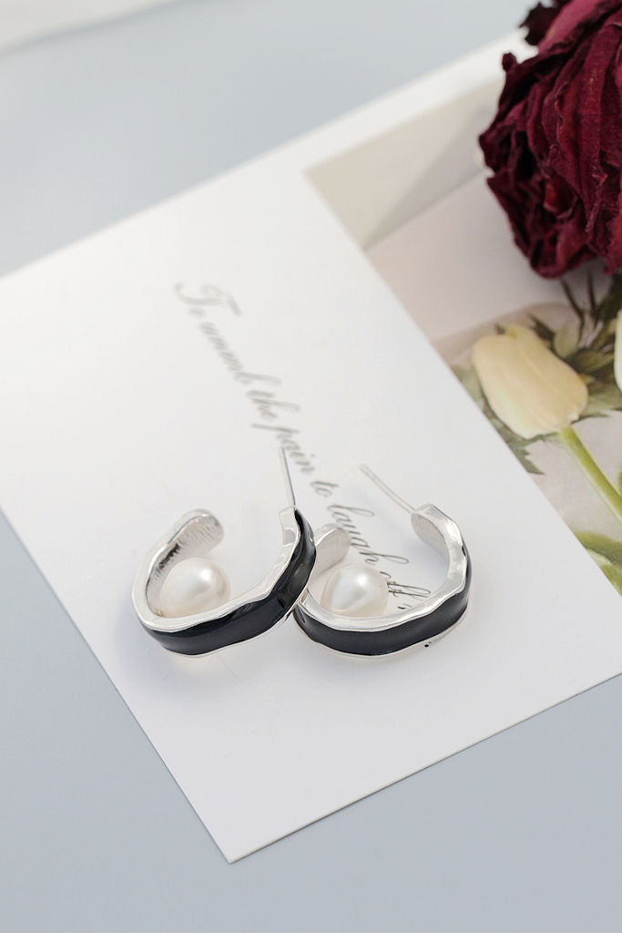 Minimalist Elegant Ring Shape Earring Inlaid Natural Freshwater Pearl 925 Sterling Silver Earrings Women Party Jewelry Gift