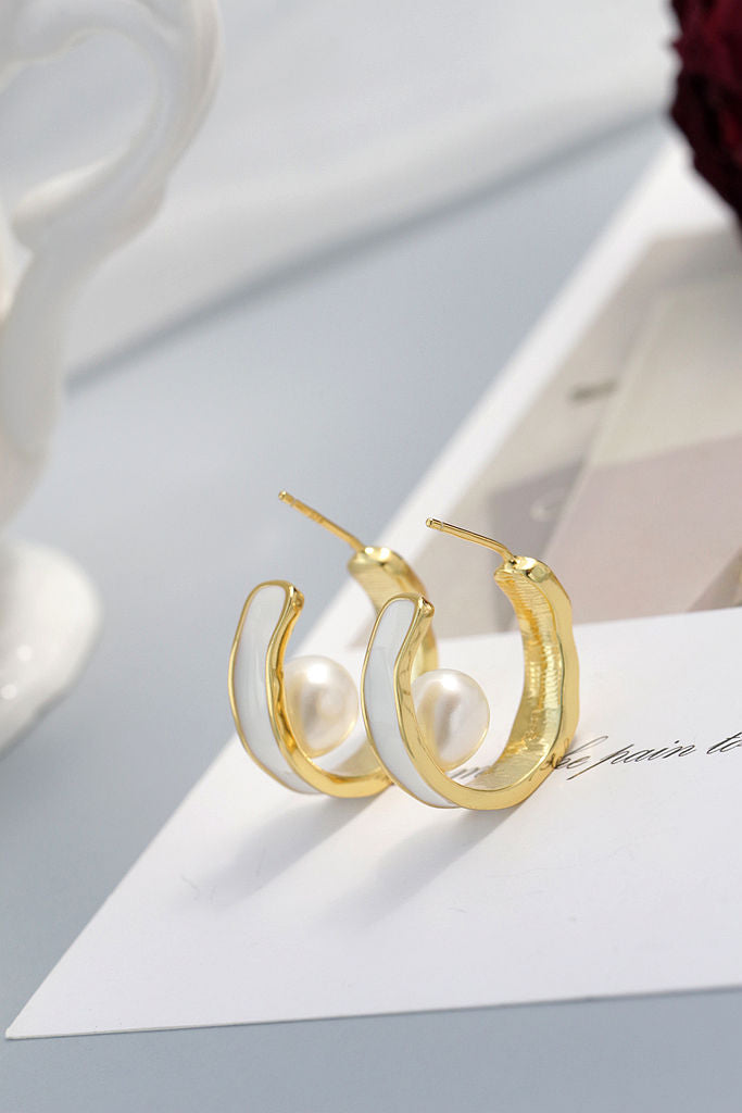 Minimalist Elegant Ring Shape Earring Inlaid Natural Freshwater Pearl 925 Sterling Silver Earrings Women Trendy Jewelry Gift