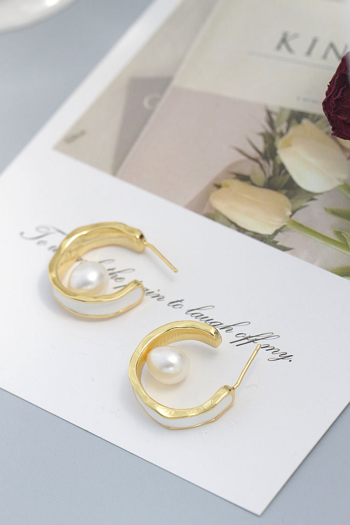 Minimalist Elegant Ring Shape Earring Inlaid Natural Freshwater Pearl 925 Sterling Silver Earrings Women Trendy Jewelry Gift