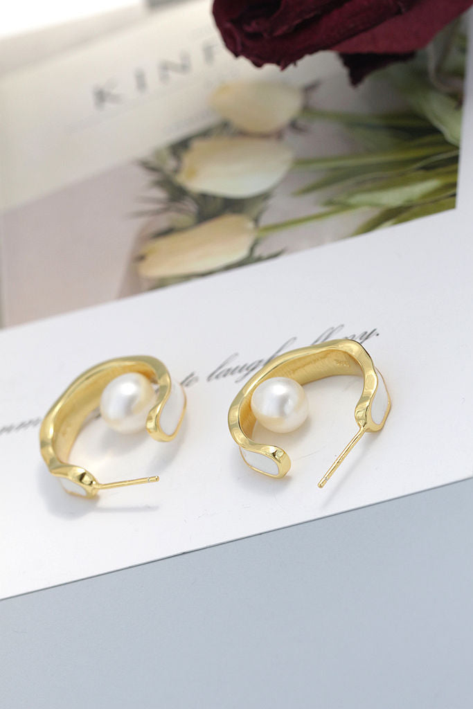 Minimalist Elegant Ring Shape Earring Inlaid Natural Freshwater Pearl 925 Sterling Silver Earrings Women Trendy Jewelry Gift