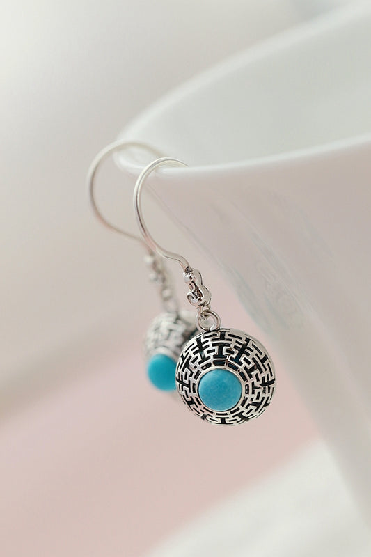 Authentic 925 Sterling Silver Earring Handmade Inlaid Natural Turquoise Earring Lady National Style Charm Jewelry Gift