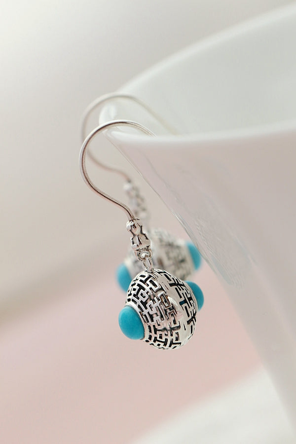 Authentic 925 Sterling Silver Earring Handmade Inlaid Natural Turquoise Earring Lady National Style Charm Jewelry Gift