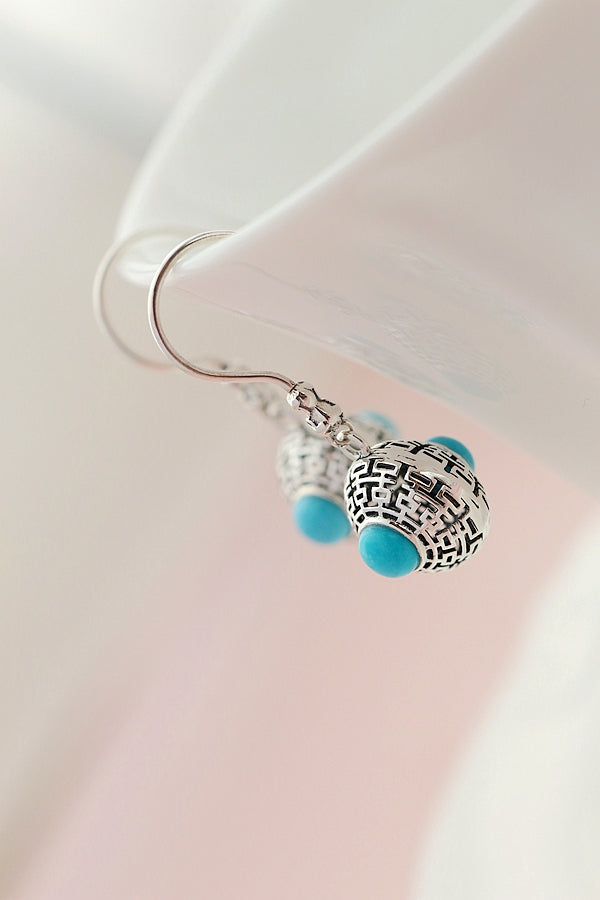 Authentic 925 Sterling Silver Earring Handmade Inlaid Natural Turquoise Earring Lady National Style Charm Jewelry Gift