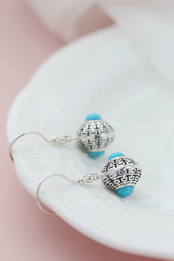 Authentic 925 Sterling Silver Earring Handmade Inlaid Natural Turquoise Earring Lady National Style Charm Jewelry Gift