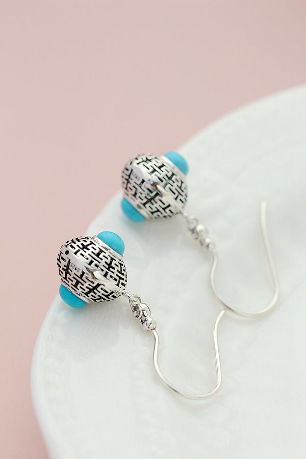 Authentic 925 Sterling Silver Earring Handmade Inlaid Natural Turquoise Earring Lady National Style Charm Jewelry Gift