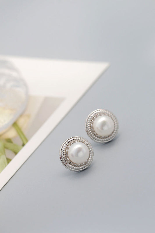 Vintage Charm Elegance Lady 925 Sterling Silver Earring Inlaid Natural Freshwater Pearl Earring Simple Fashion Jewelry Gift