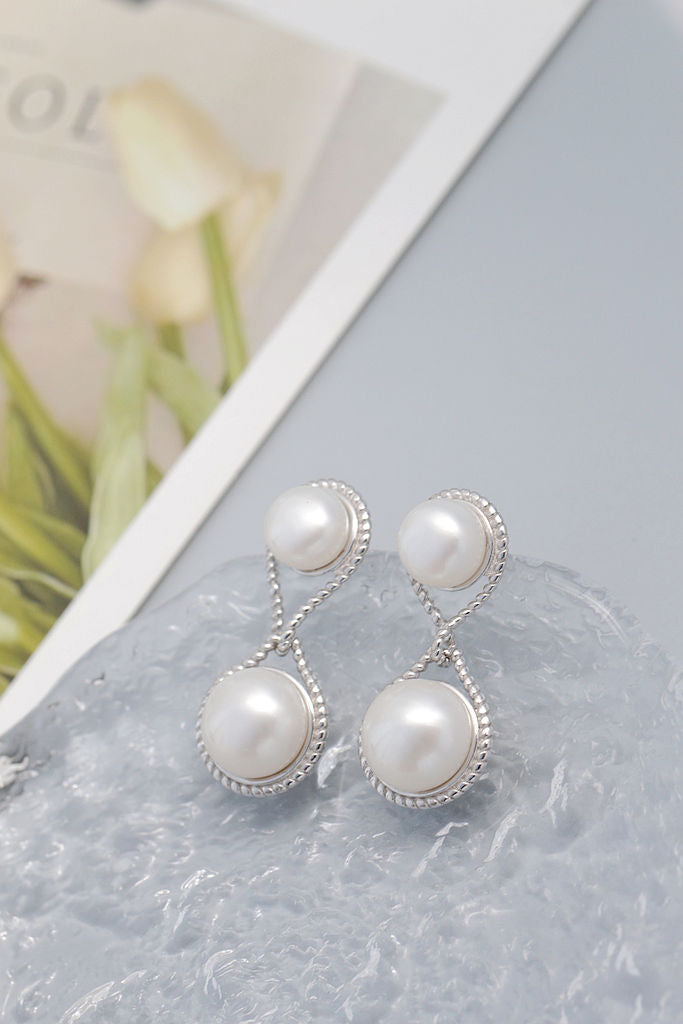 Minimalist Style 925 Sterling Silver Earrings Inlaid Natural Freshwater Pearl Earring Lady Fashion Creative Jewelry Gift